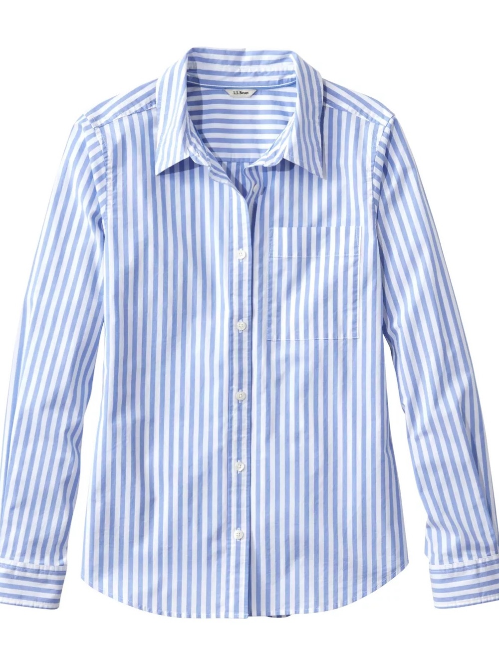 L.L. Bean Blue Stripe poplin cotton Button-Up Shirt - Picture 2 of 5